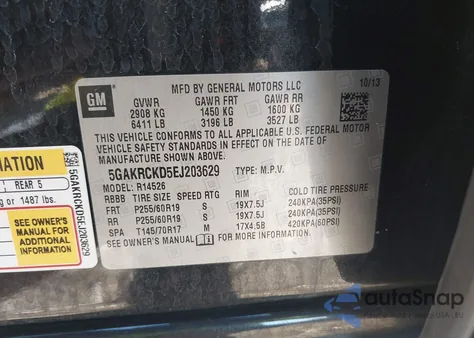 2014 Buick Enclave Premium from USA, damaged, VIN 5GAKRCKD5EJ203629